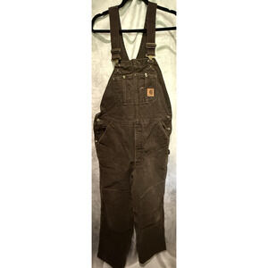 Carhartt Bib Overalls Mens 38x32 Double Knee R27 DKB Duck Quilt Insulated Brown
